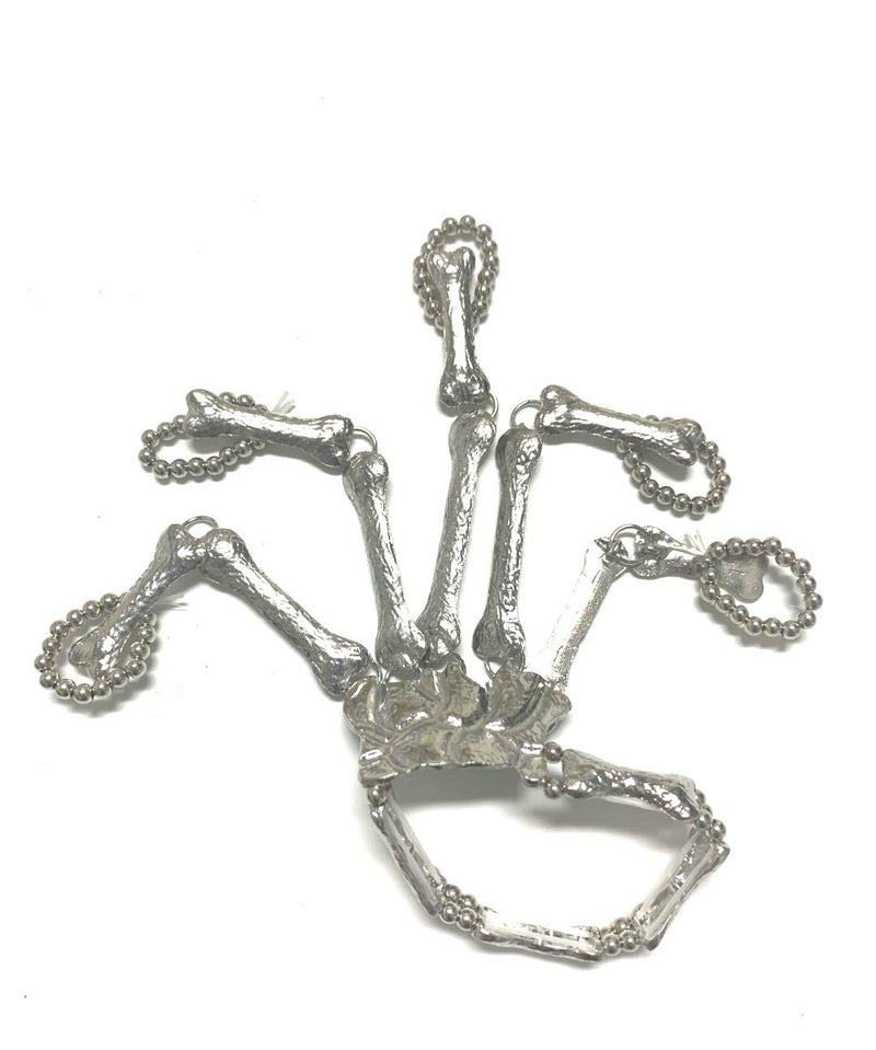 Sither Cathercing Halloween Wristband Skull Fingers Metal Skeleton Hand Bracelet with Ring for Women and Men on Party(silver) - Image 3